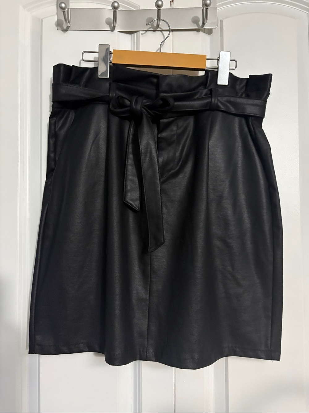 Vero Moda Black Faux Leather Paperbag Waist Mini Skirt with Tie